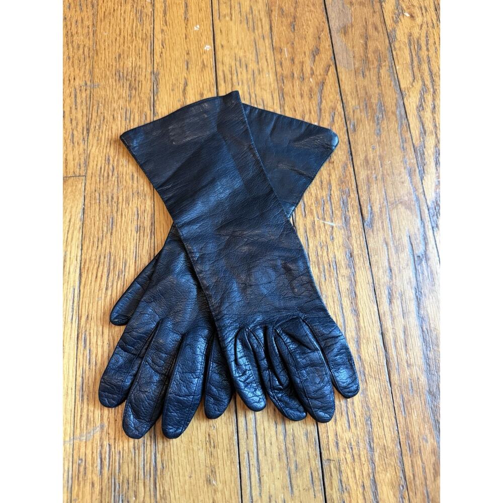 Vintage Carson Pirie Scott France Made Women's Black Leather Gloves Size 6.5